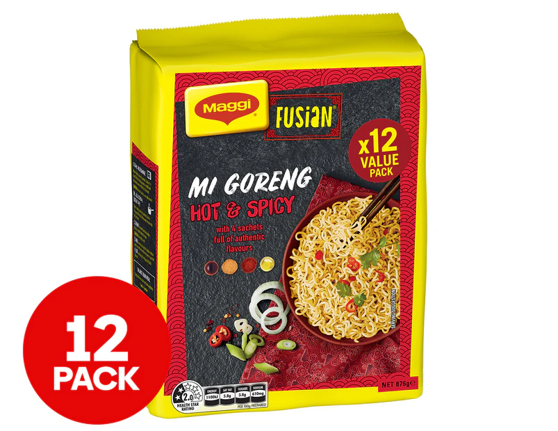 12 x Maggi 2 Minute Noodles Mi Goreng: Fusian Hot & Spicy 73g