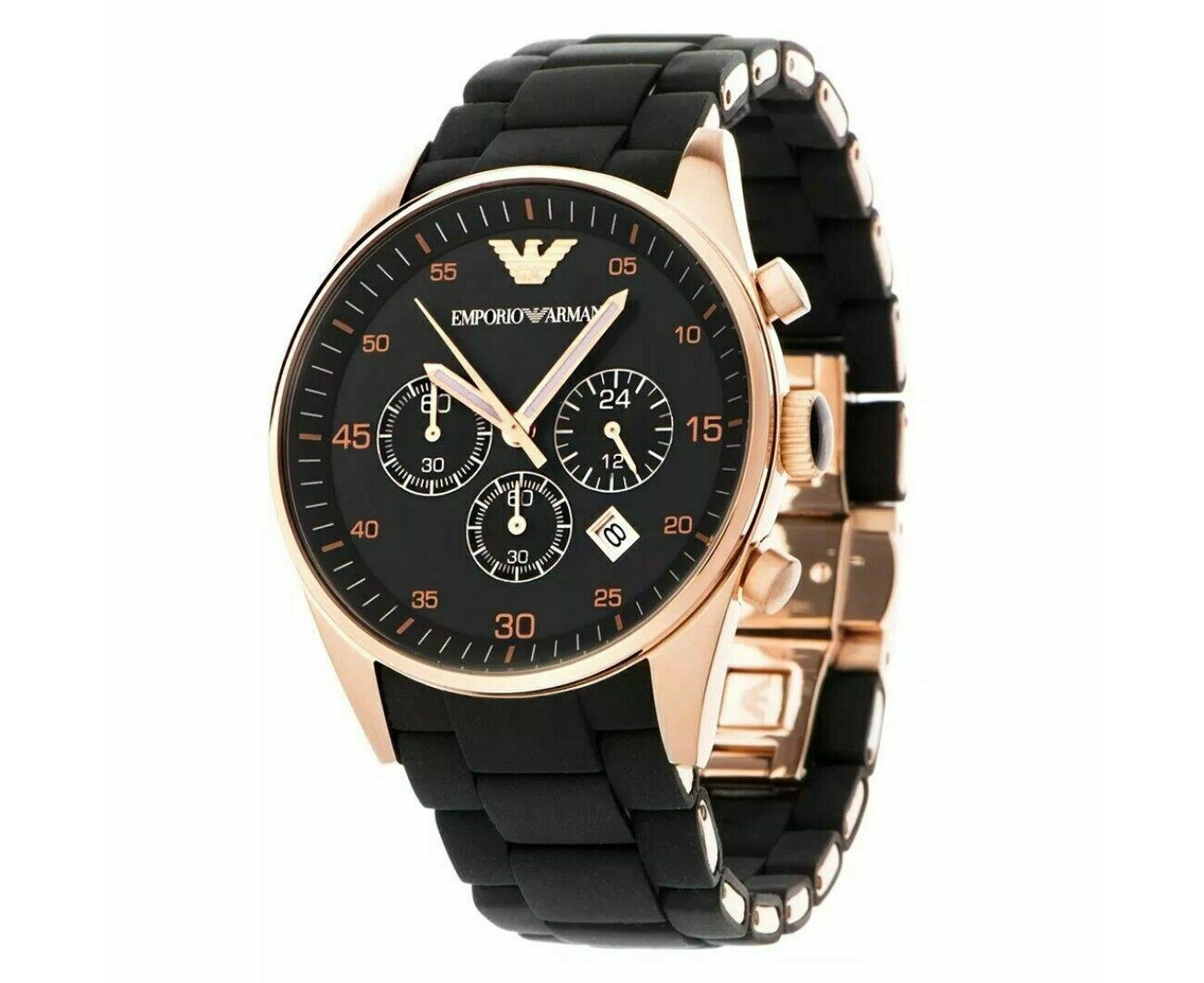 Emporio Armani AR5906 Rose Gold Silicone Chronograph Ladies Watch |  