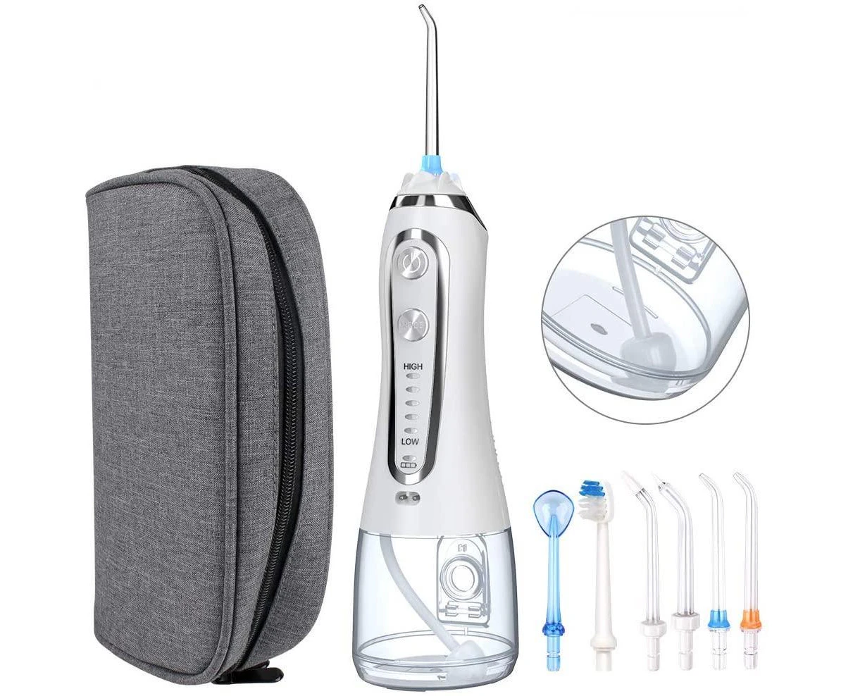 H2OFLOSS 5 Modes Cordless Dental Water Flosser Gravity Ball Design 6 Jet Nozzles and Handy Cosmetic Bag (white)