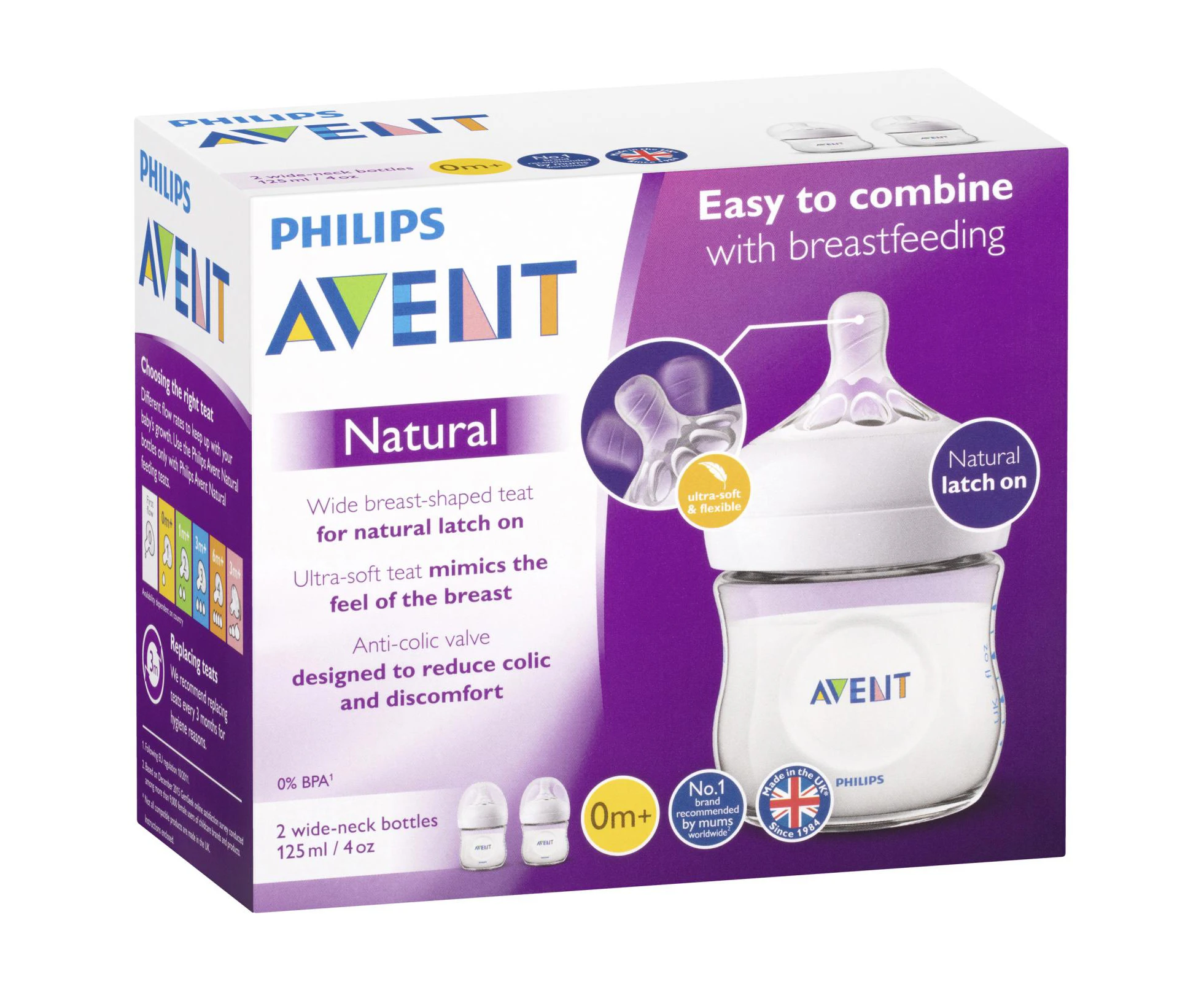 Avent Natural Feeding Bottle 0m+ 125mL x 2 Pack