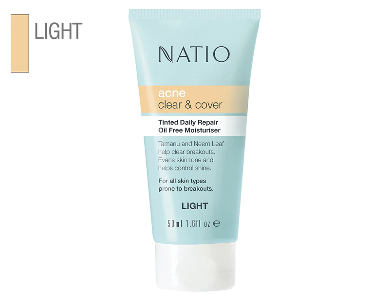 Natio Acne Clear & Cover Tinted Daily Repair Oil-Free Moisturiser 50mL - Light