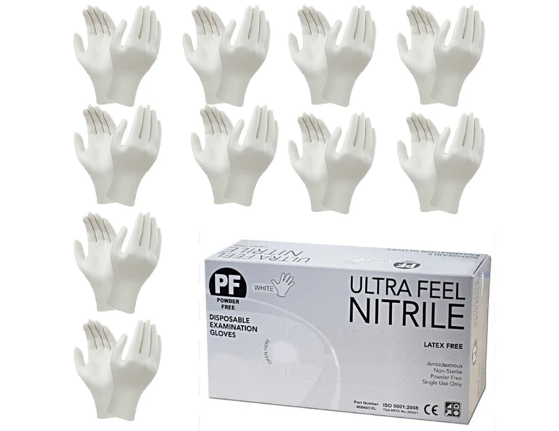 10 Pair Ultra Fresh Nitrile White Exam Gloves 3.5gm TGA approved - White