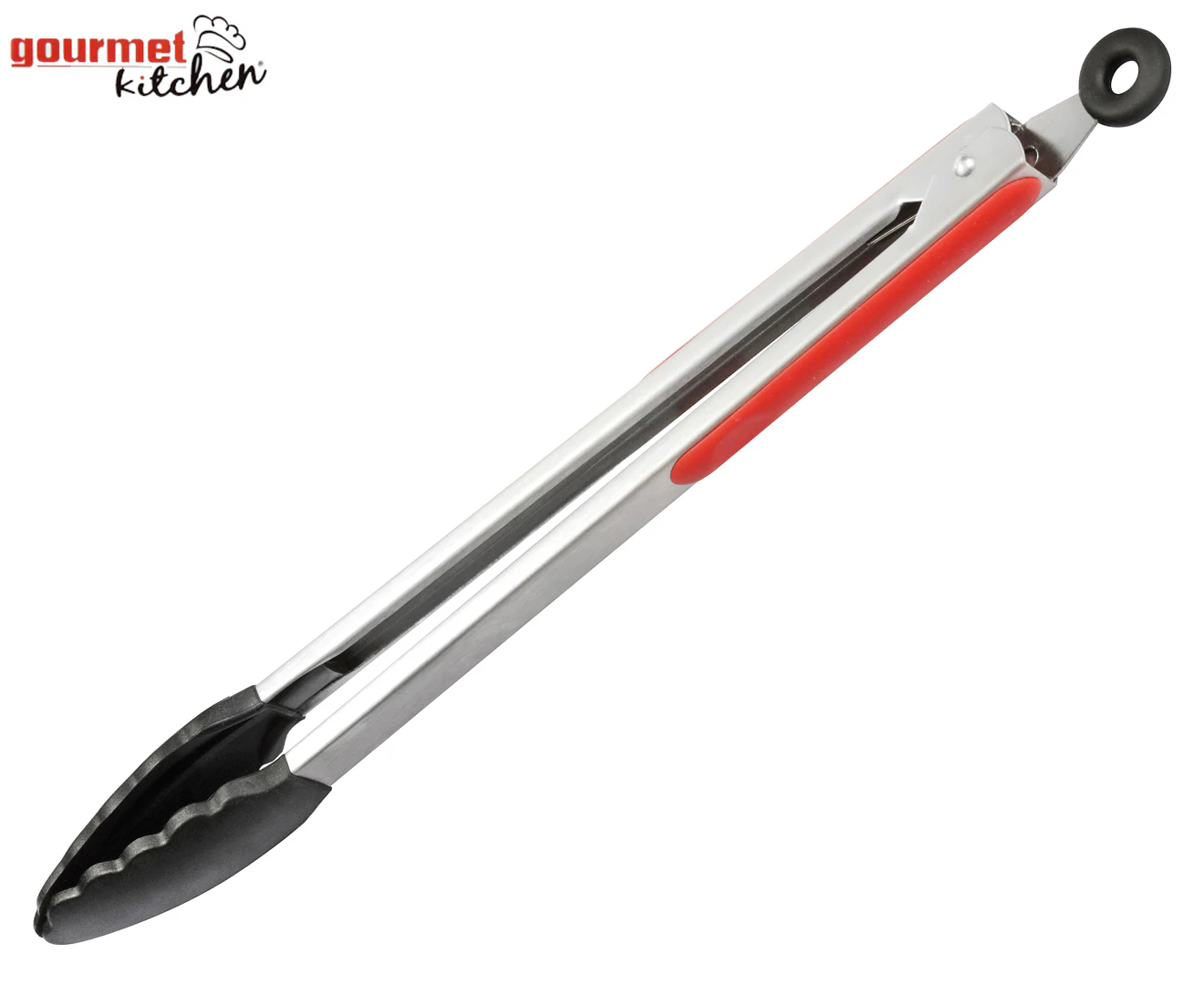 Gourmet Kitchen 38cm Stainless Steel & Silicone Kitchen Tongs - Red