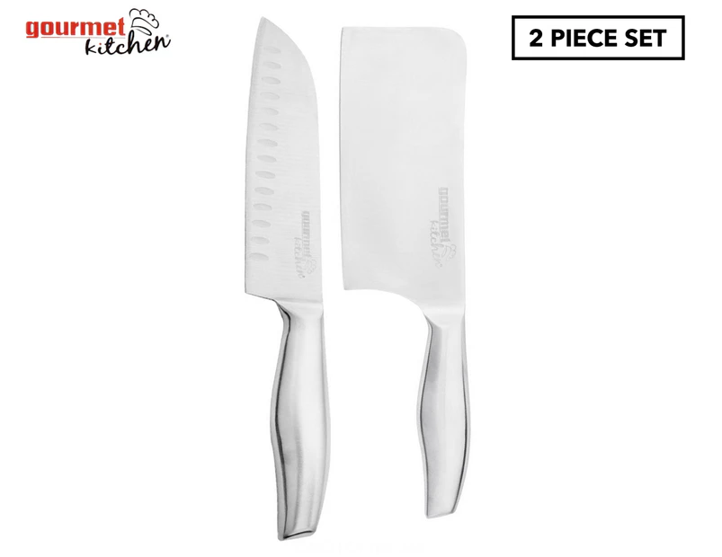 Gourmet Kitchen 2-Piece Santoku Chef Knife Set - Silver