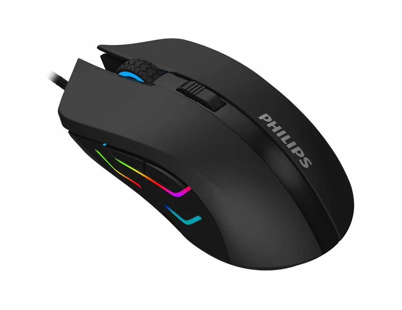 Philips SPK9313 USB Wired Gaming Mouse with RGB, Adjustable DPI up to 2400 - Black