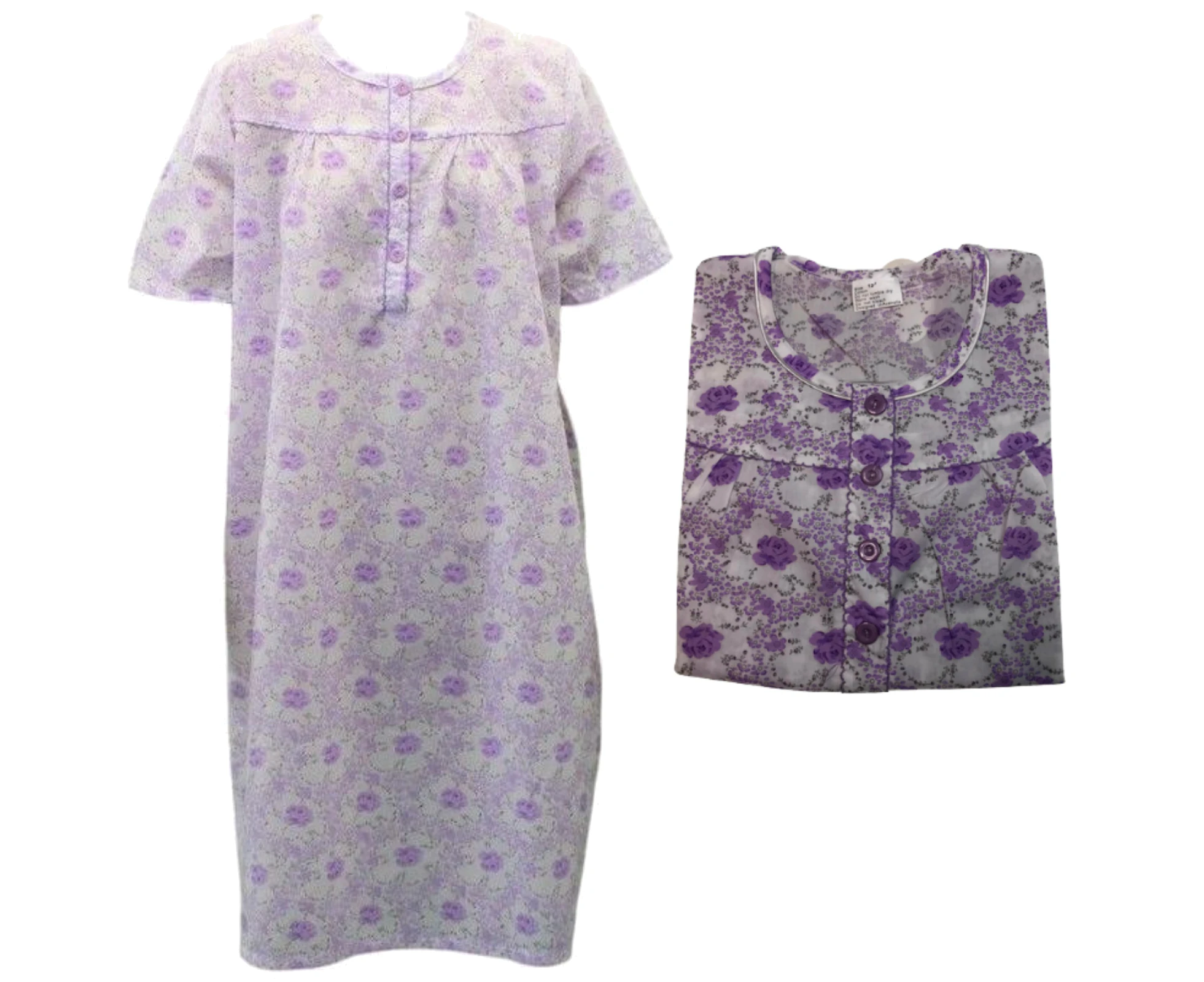 Women's 100% Cotton Short Sleeve Nightie Gown Night Sleepwear Pyjamas - Lilac