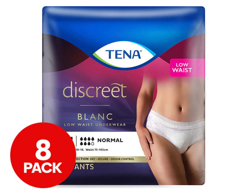 Tena Women's Medium Discreet Blanc Low Waist Underwear 8pk