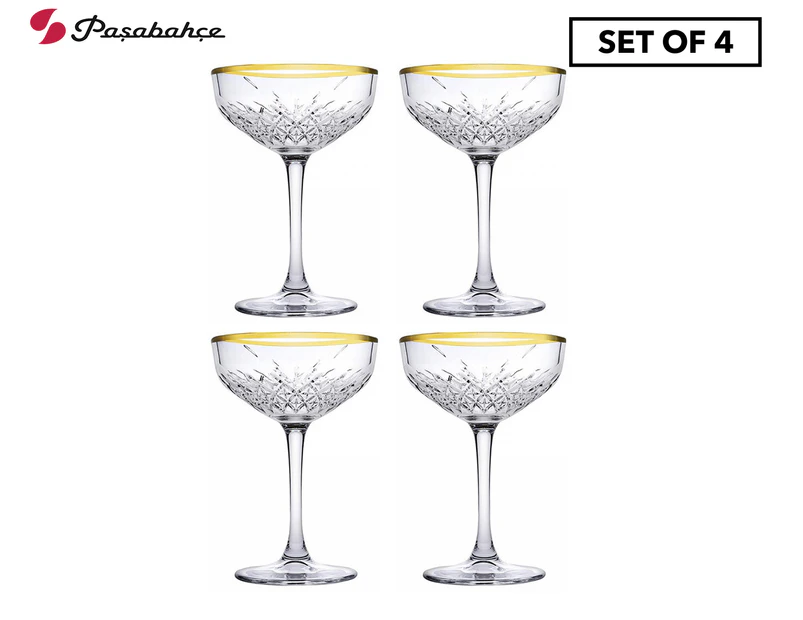 Set of 4 Pasabahce 255mL Timeless Gold Champagne Saucer Glasses
