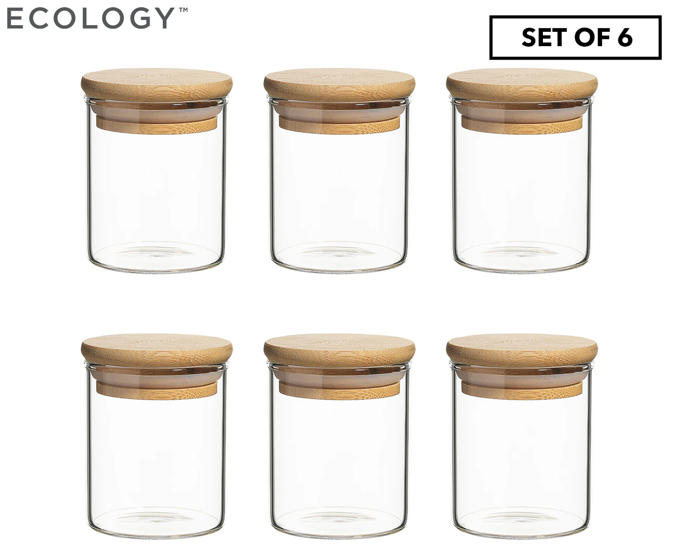 6pc Ecology Pantry 7.5cm Round Spice Jar Container Storage Set w/ Bamboo Lid