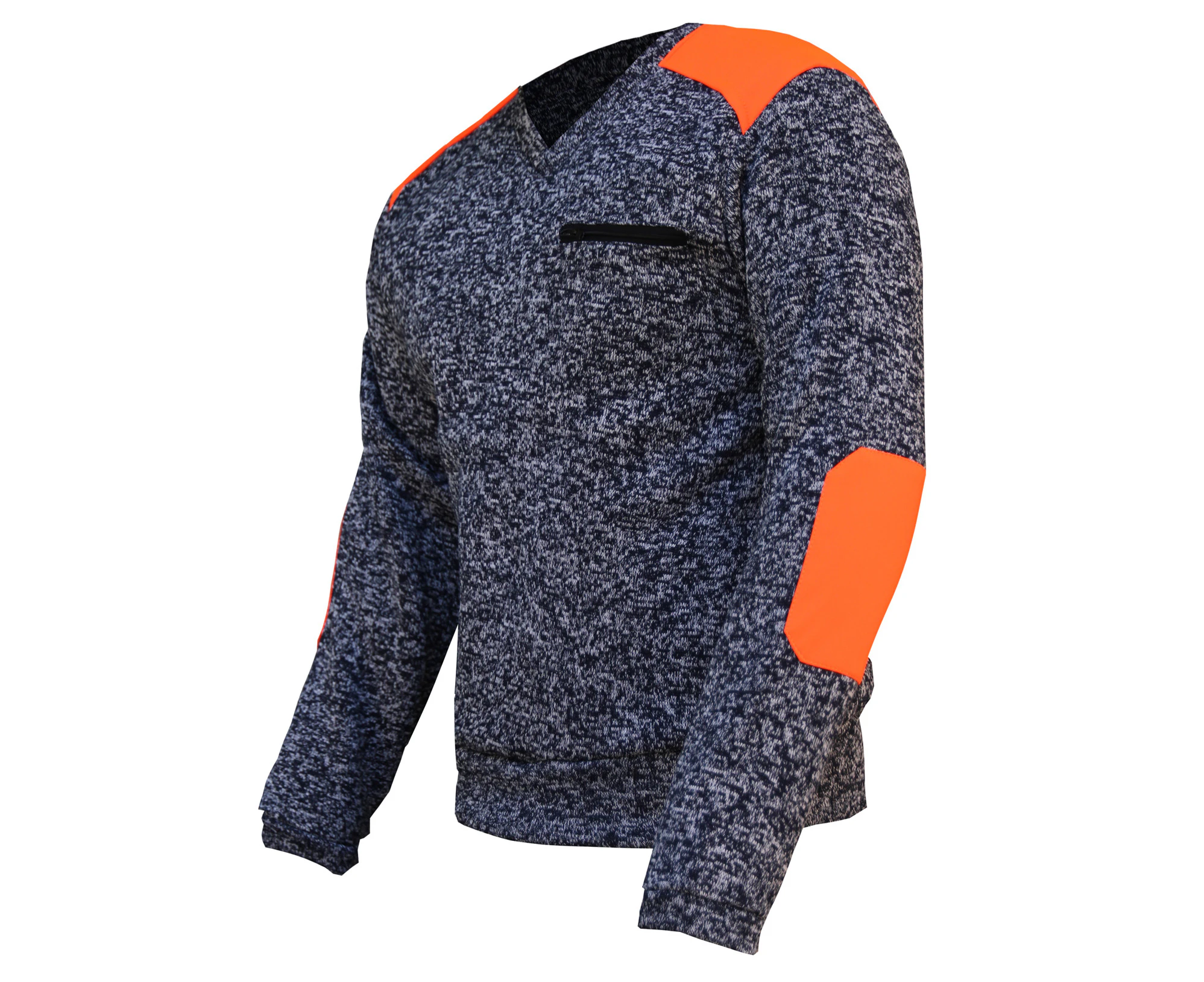 BigBEE Hi Vis Jumper Sweater Zip Pocket Elbow Patches Plate Shoulder Body Dark Marble Navy - NAVY/ORANGE