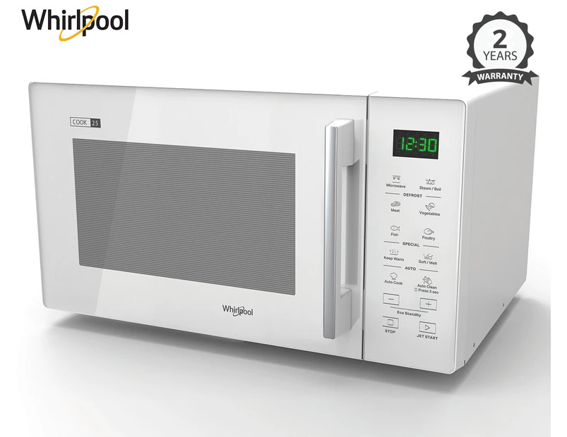 Whirlpool 25L Solo Microwave w/ Steam Function - White MWT25WH