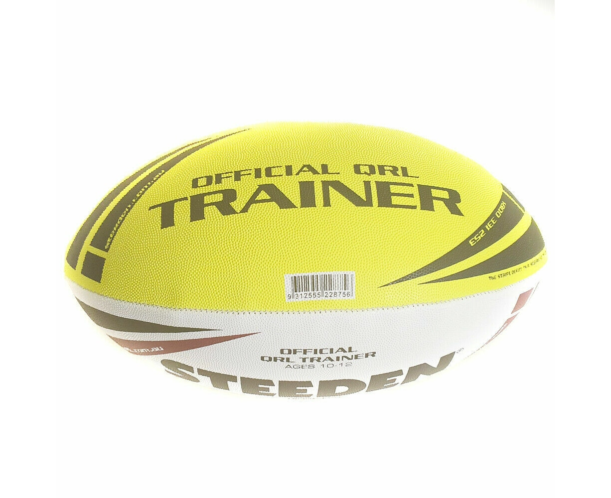 Steeden NRL Official QLD Trainer Ball In White/Yellow - Size 4 (MOD ...