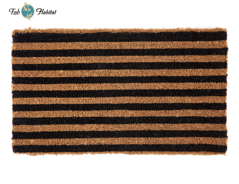 Fab Habitat 45x75cm Straight Lines Coir Doormat - Natural/Black