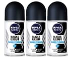 3 x Nivea Men Black & White Invisible Roll-On Deodorant Fresh 50mL 1