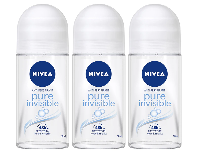 3 x Nivea Pure Invisible Roll-On Deodorant 50mL
