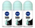 3 x Nivea Black & White Invisible Roll-On Deodorant Fresh 50mL