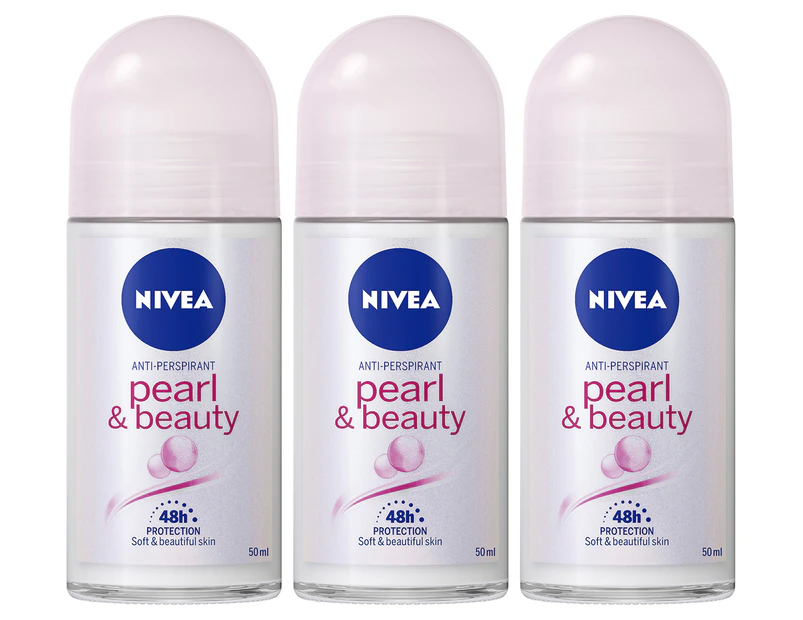 3 x Nivea Pearl & Beauty Roll-On Deodorant 50mL