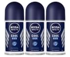 3 x Nivea Men Cool Kick Roll-On Deodorant 50mL 1