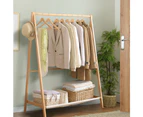 Levede Clothes Rack Wooden Wardrobe Garment Coat Hanging Rail Shoe Storage 120cm - Burlywood