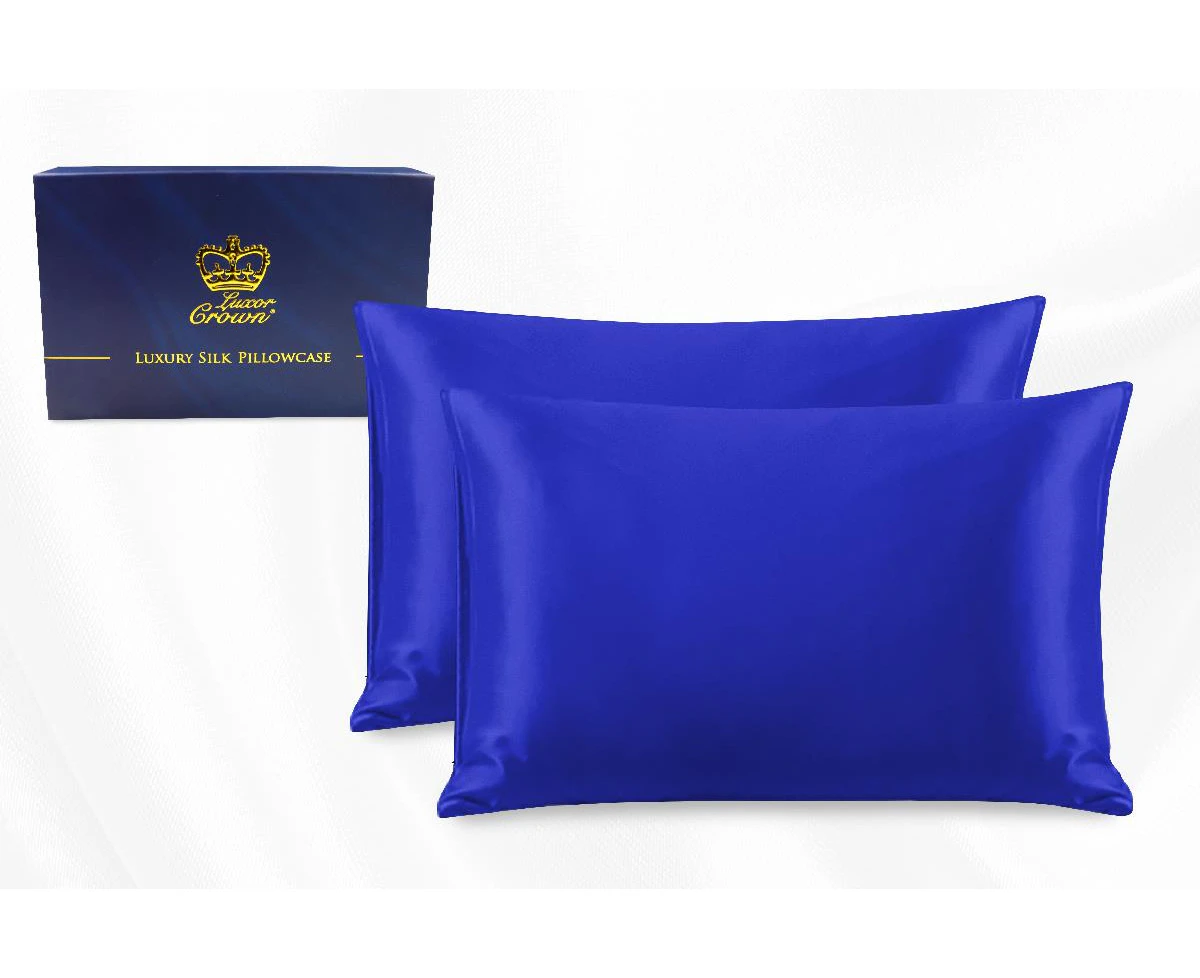 Two Pieces 100% Pure Two-Side Mulberry Silk Pillowcase Navy