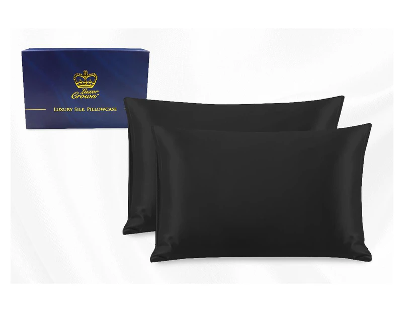 Two Pieces 100% Pure Two-Side Mulberry Silk Pillowcase Black