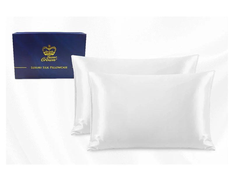 Two Pieces 100% Pure Two-Side Mulberry Silk Pillowcase White