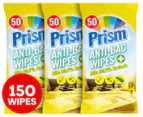 3 x 50pk Prism Anti-Bac Wipes Lemon