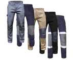 BigBEE CARGO PANTS Work Trousers KNEE POCKET Strechy Cotton Drill UPF 50+ Reflective tape - NAVYREFLECTIVE