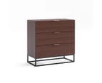 Walnut Three Drawer Wooden Bedroom Chest of Drawers