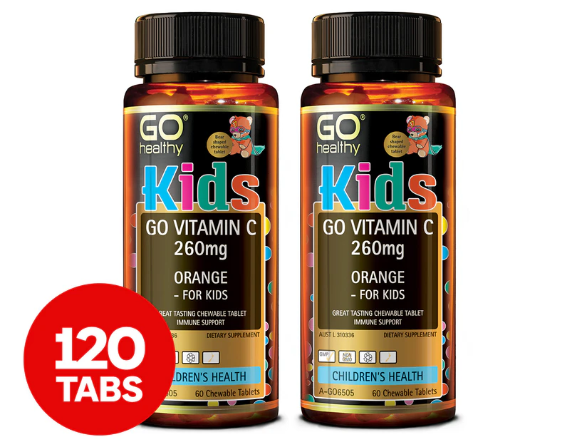 2 x GO Healthy Kids Go Vitamin C 260mg Orange 60 Chewable Bear Tabs