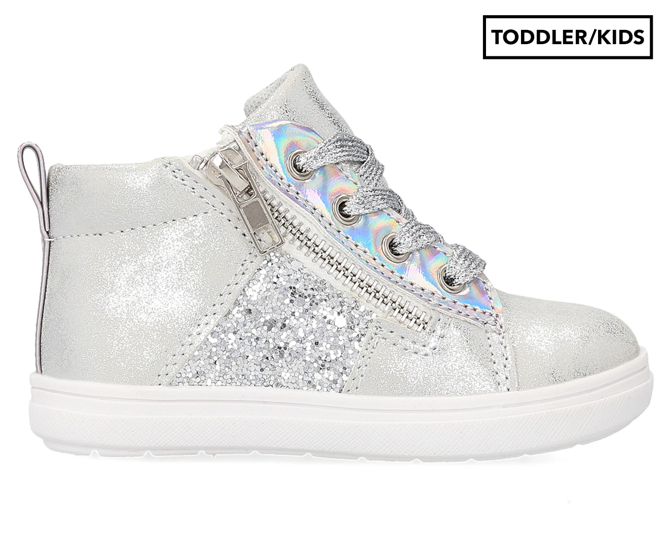 Grosby Girls' Prue Hi-Top Sneakers - Silver Glitter