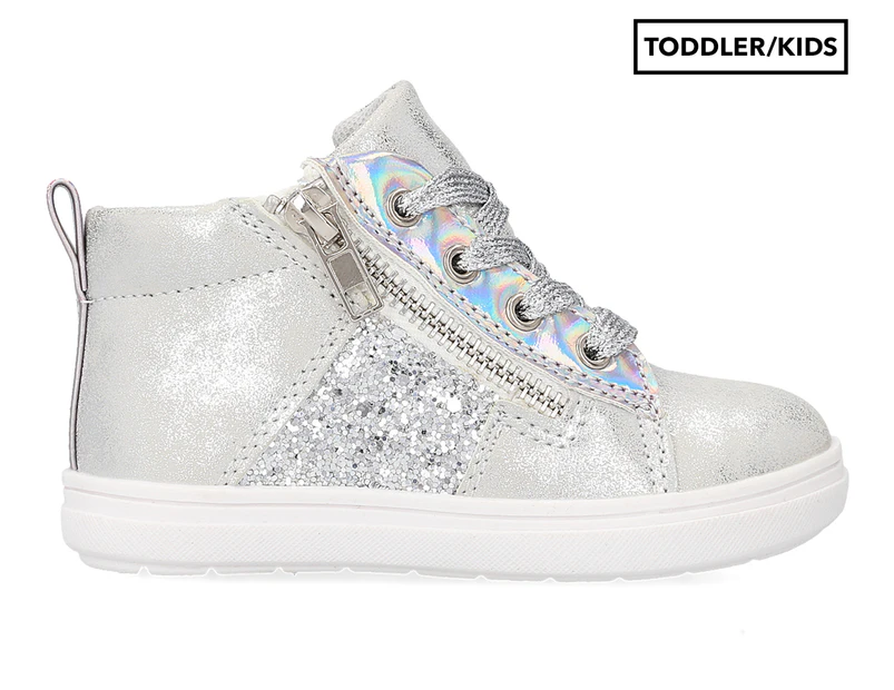 Grosby Girls' Prue Hi-Top Sneakers - Silver Glitter