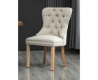 Set of 2 Fabric Dining Chairs Upholstered Tufted Back Studs Beige Natural Timber Legs
