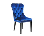 Set of 2 French Provincial Fabric Dining Chairs Tufted Back with Studs Velvet Blue