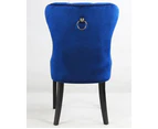 Set of 2 French Provincial Fabric Dining Chairs Tufted Back with Studs Velvet Blue