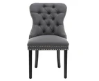 Set of 2 Fabric Dining Chairs Upholstered Tufted Back Studs Dark Grey