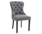 Set of 2 Fabric Dining Chairs Upholstered Tufted Back Studs Dark Grey
