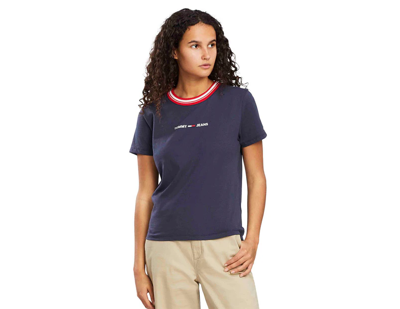 Tommy Jeans Women's Contrast Rib Logo Tee / T-Shirt / Tshirt - Twilight Navy