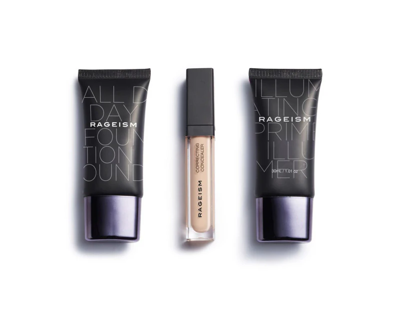 Rageism Beauty Correct & Conceal Kit - Illuminating Primer, Correcting Concealer, All Day Foundation