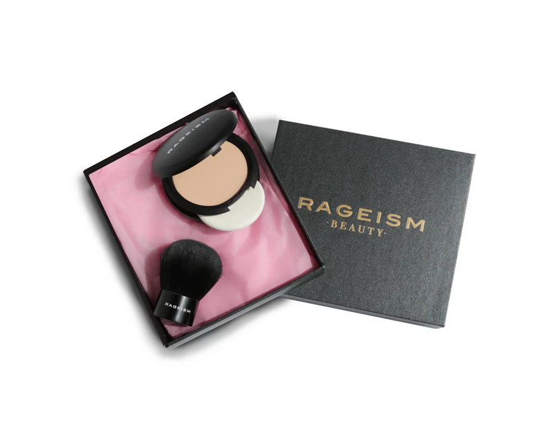 Rageism Beauty Flawless Finish Compact & Kabuki Kit - Deluxe Kabuki Brush, Flawless Finish Setting Powder