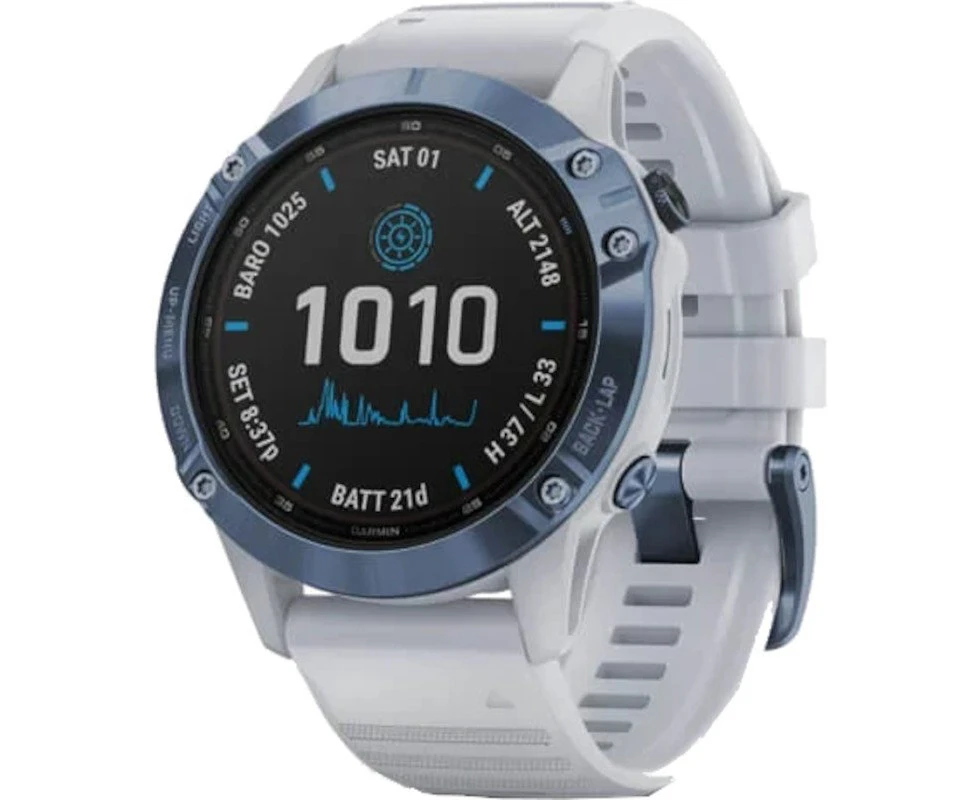 Garmin Fenix 6 Pro Solar - Blue Titanium w Whitestone