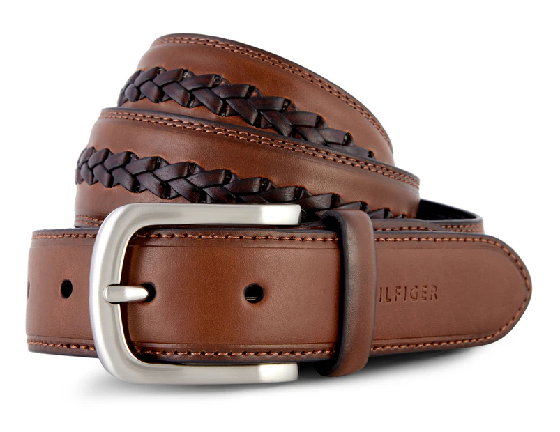 Tommy Hilfiger Men's Braided Leather Belt - Brown