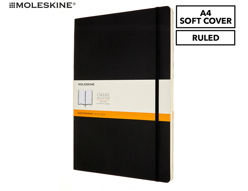 Moleskine A4 Classic Soft Cover Ruled Notebook - Black