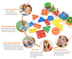 Coloured Wooden Geometric Five Set of Columns Puzzle Game Montessori Educational