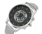 Attractive Geneva Silver Stainless Steel Watch for Men Calendar Turntable Blue Hands Watches