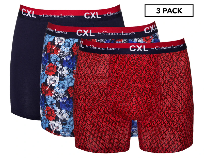 CXL By Christian Lacroix Men's Cotton Stretch Boxer Brief 3-Pack - Navy/Red/Floral Print