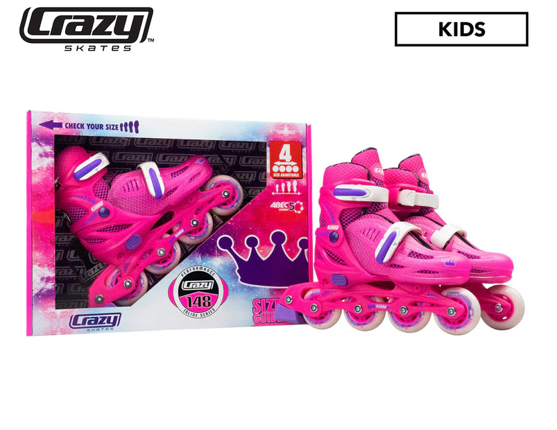 Crazy Skate Co. Kids' 148 Adjustable Inline Skates - Pink Glitter