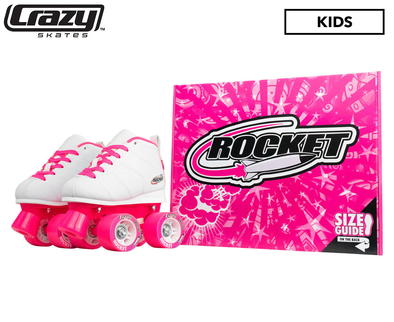 Crazy Skate Co. Girls' Rocket Roller Skates - White/Pink