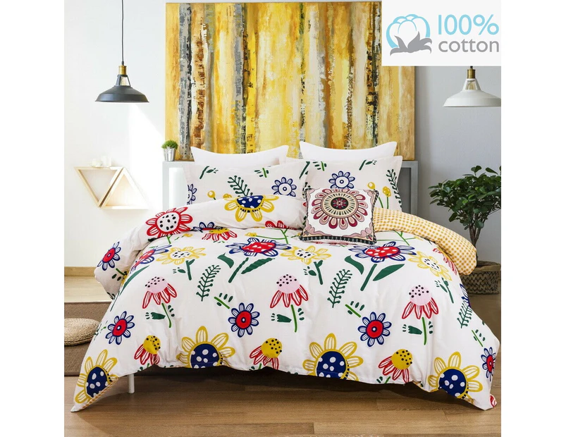 Floral rose daisy flowers 100% Cotton Quilt Cover Set, S-D-Q-K-SK