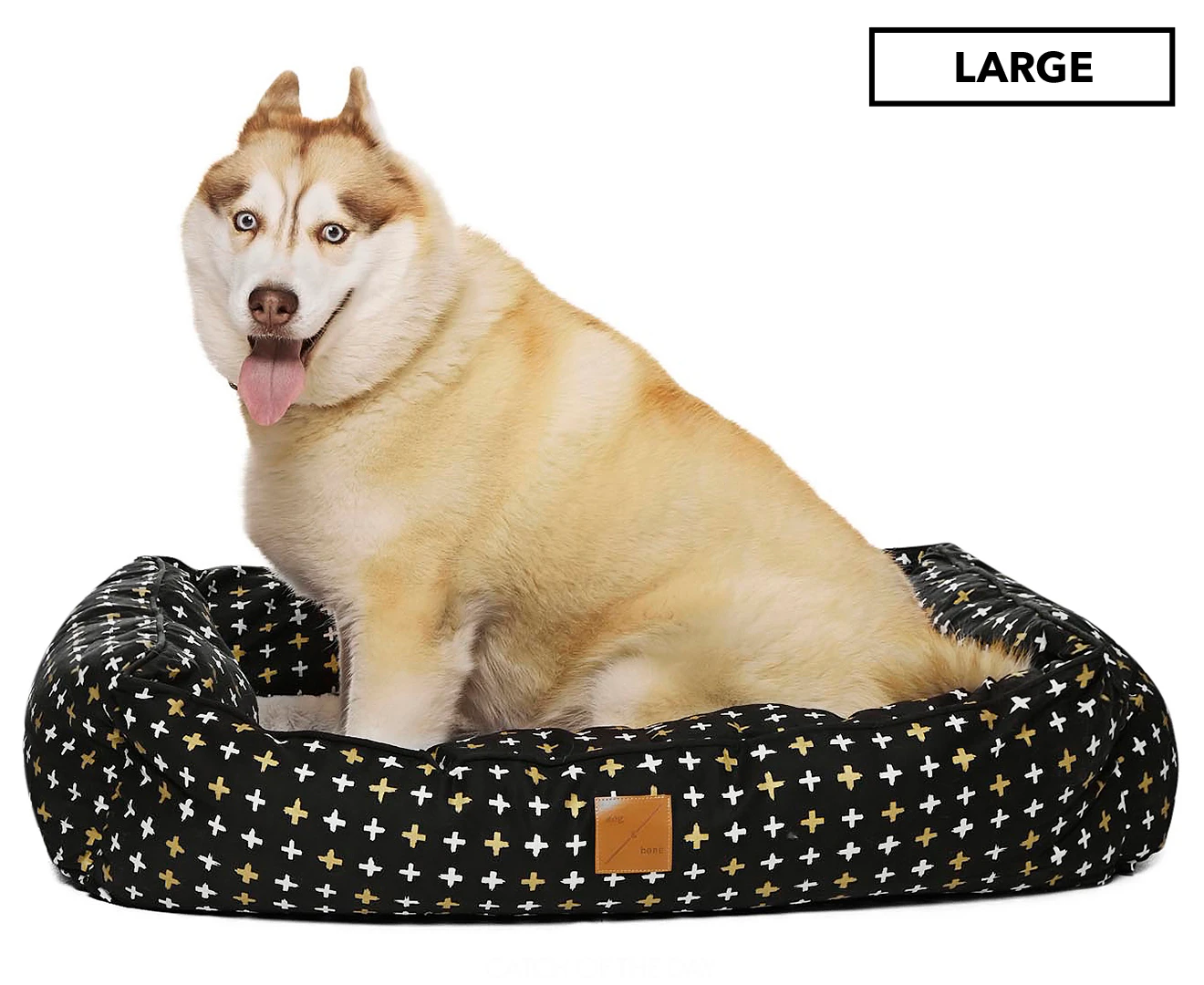 Mog & Bone Bolster Dog Bed Black Metallic Cross Print Large